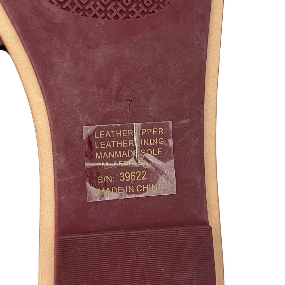 Tory Burch Annika Flat Sandals Tuscan Wine Size 7 Laser Cut Leather Slide Summer - Picture 9 of 9